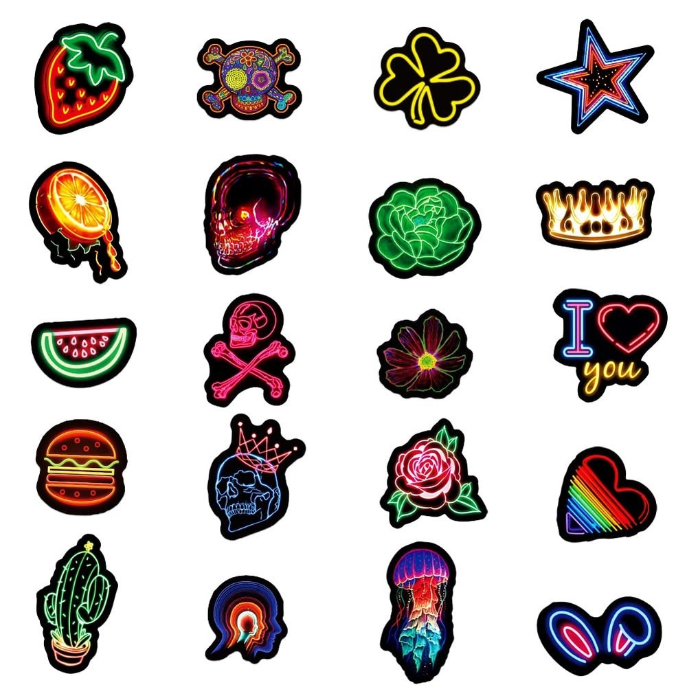 100Pcs Neon Stickers Decal, Waterproof Vinyl Pack for Multicolor