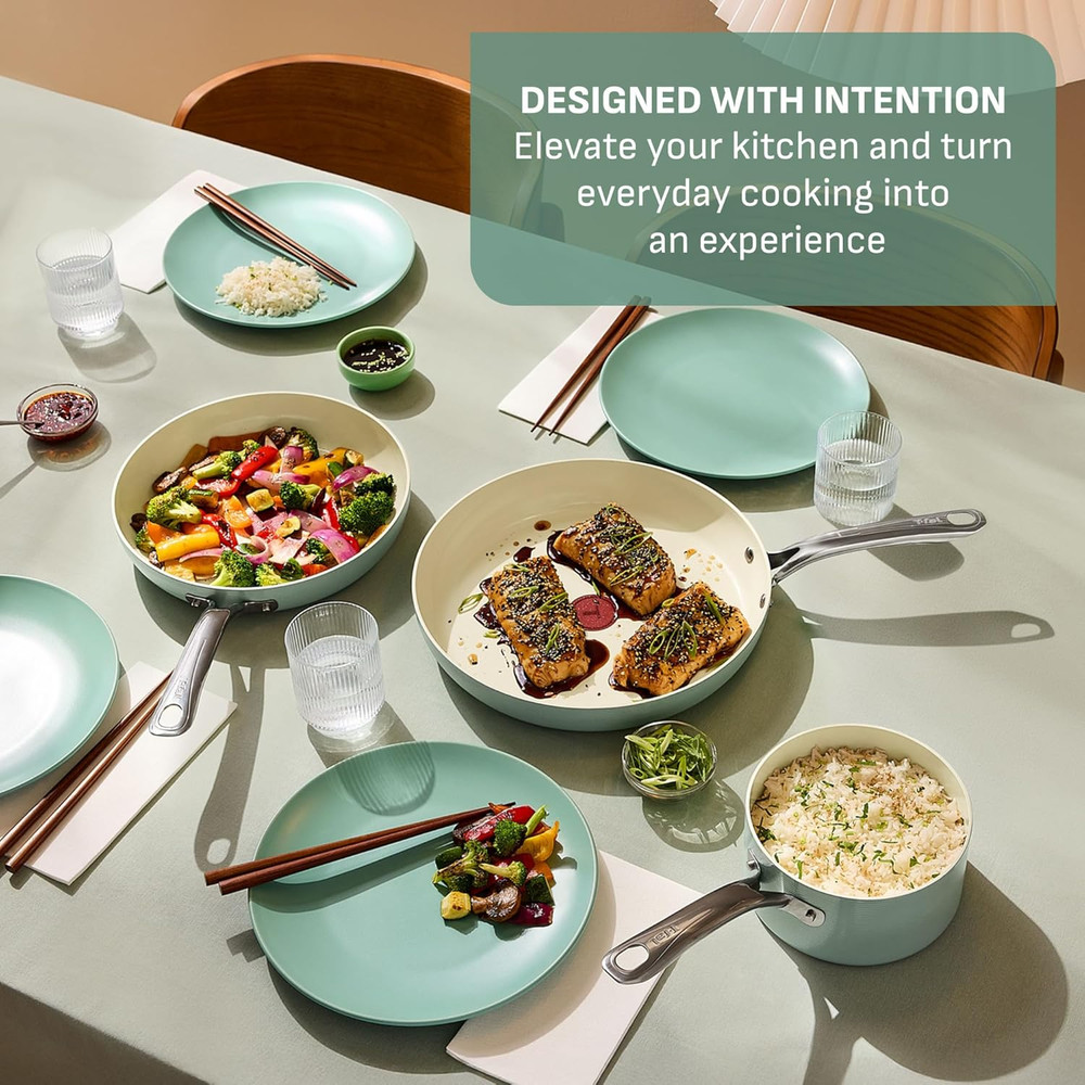 Inspire Nonstick Ceramic Cookware Set 10-Piece Mint Green