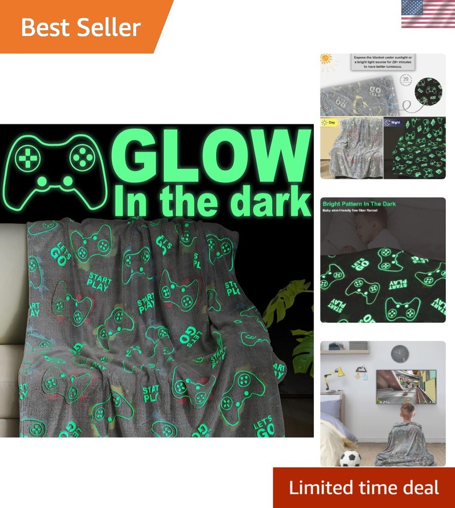 Super Soft Glow in the Dark Game Controller Blanket - Perfect Gift for Gamers