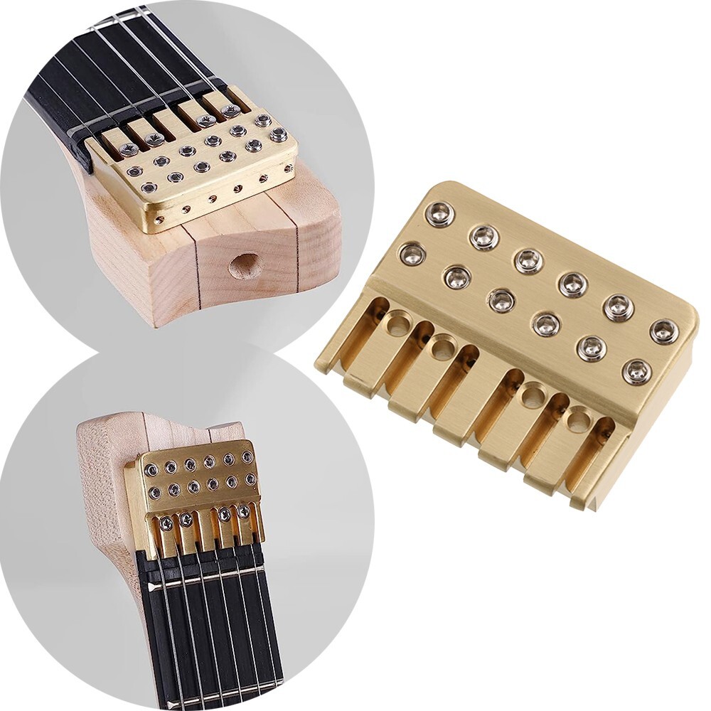 Set 6 String Headless Guitar Bridge & Brass String Lock
