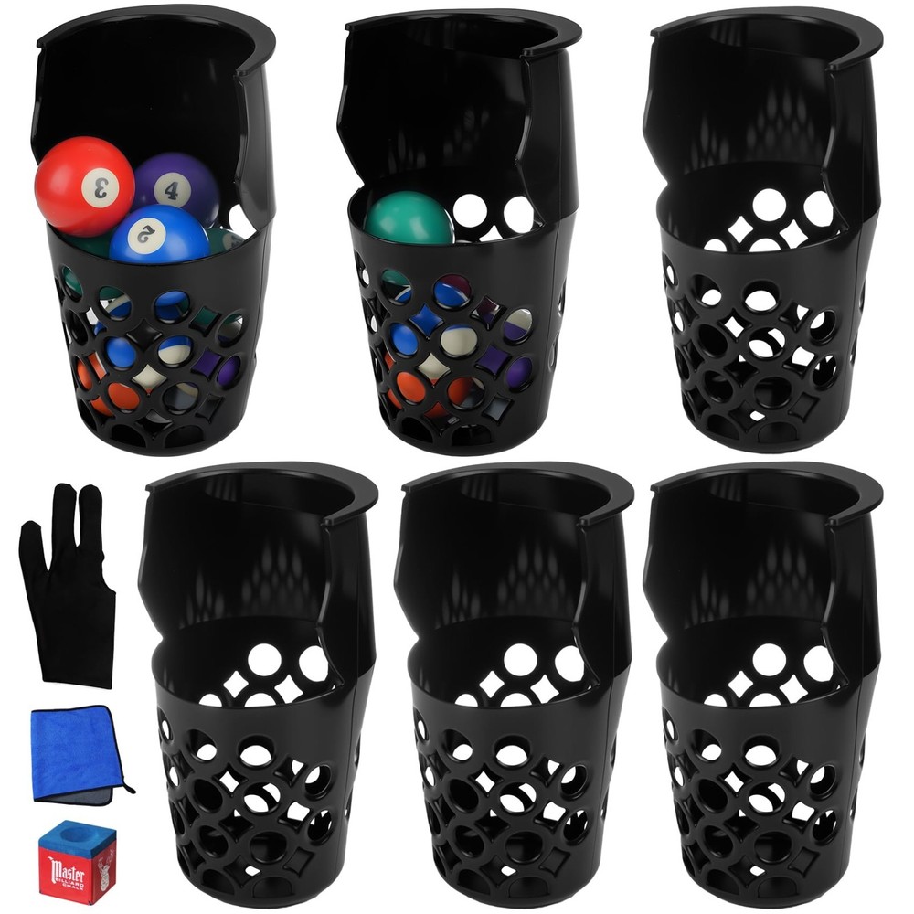 6 Pack Pool Table Pockets - Thick Plastic, Large Capacity Replacement Set