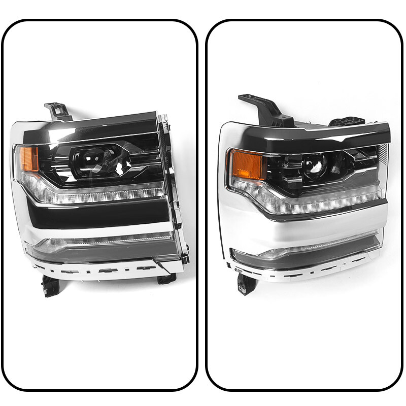 Pair FULL LED For 2016-2018 Chevy Silverado 1500 LTZ Headlights Assembly Chrome