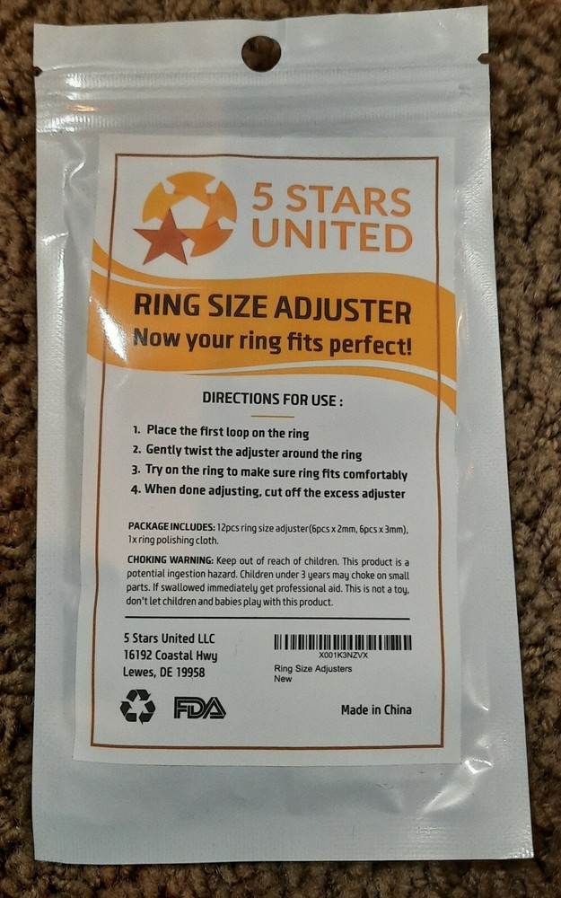 (NEW) 5 STARS UNITED RING SIZE ADJUSTER - 12 PIECES