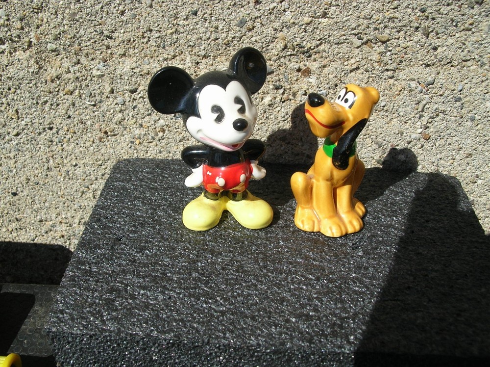 Walt Disney Productions Mickey Mouse & Pluto 3" Ceramic Figures Japan Used