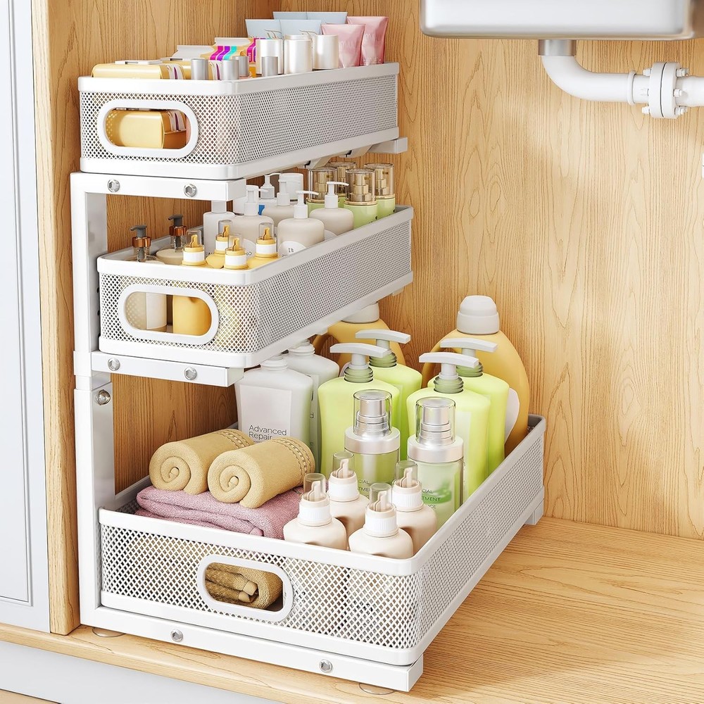 Under Sink Organizer 2-Pack 3-Tier Thickened Metal Pull out Cabinet Organizer