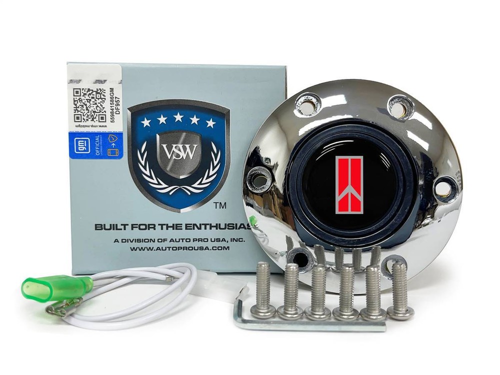 VSW 6-Bolt Chrome Horn Button, Oldsmobile Rocket II Black Emblem