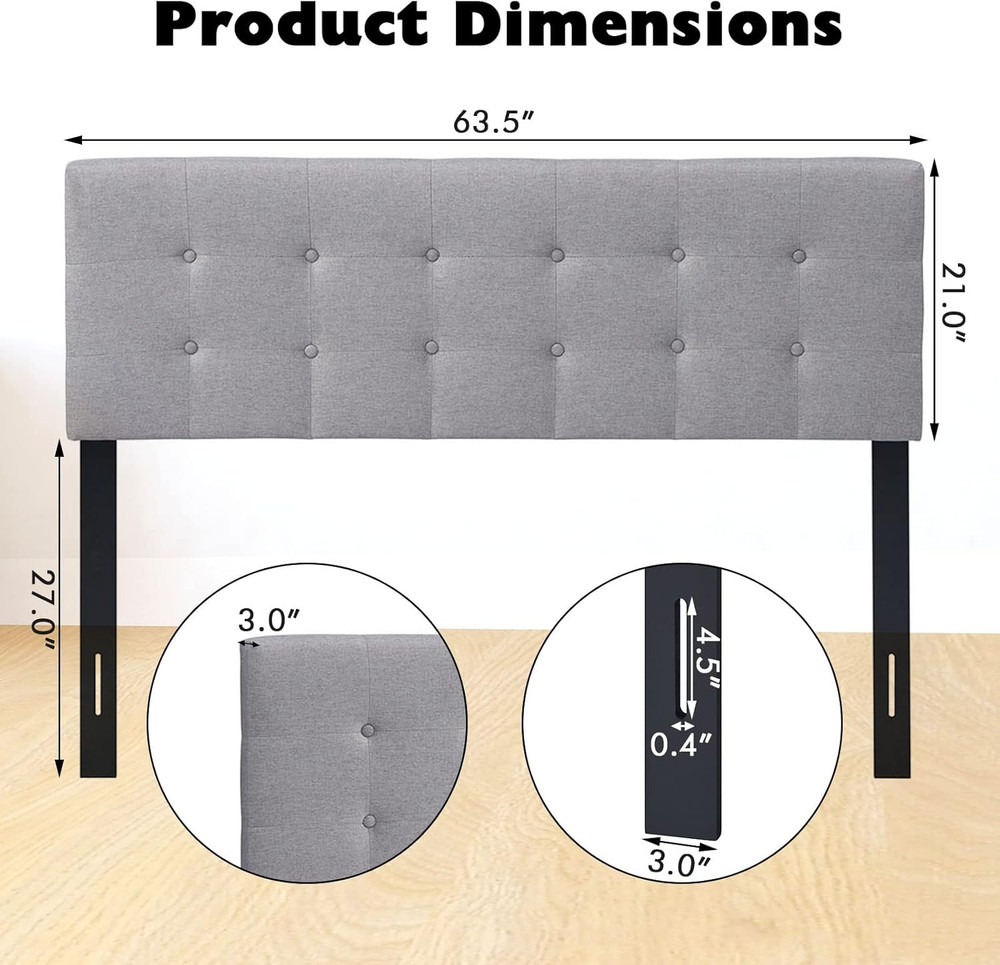 Linen Upholstered Headboard, Adjustable Width Button Tufted Headboard Only with