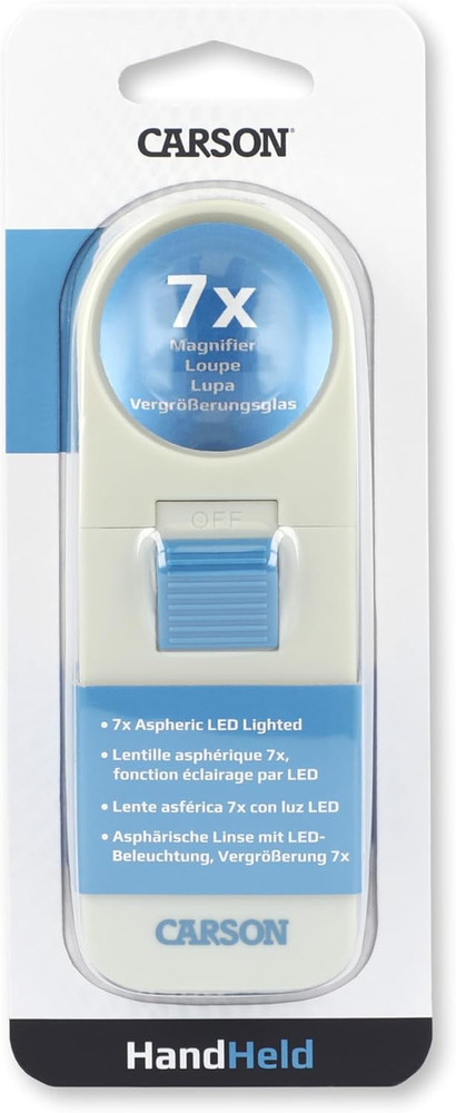 Carson Illuminated Hand Held 7X LED Lighted Aspheric Magnifier with 1.5'' Lens D