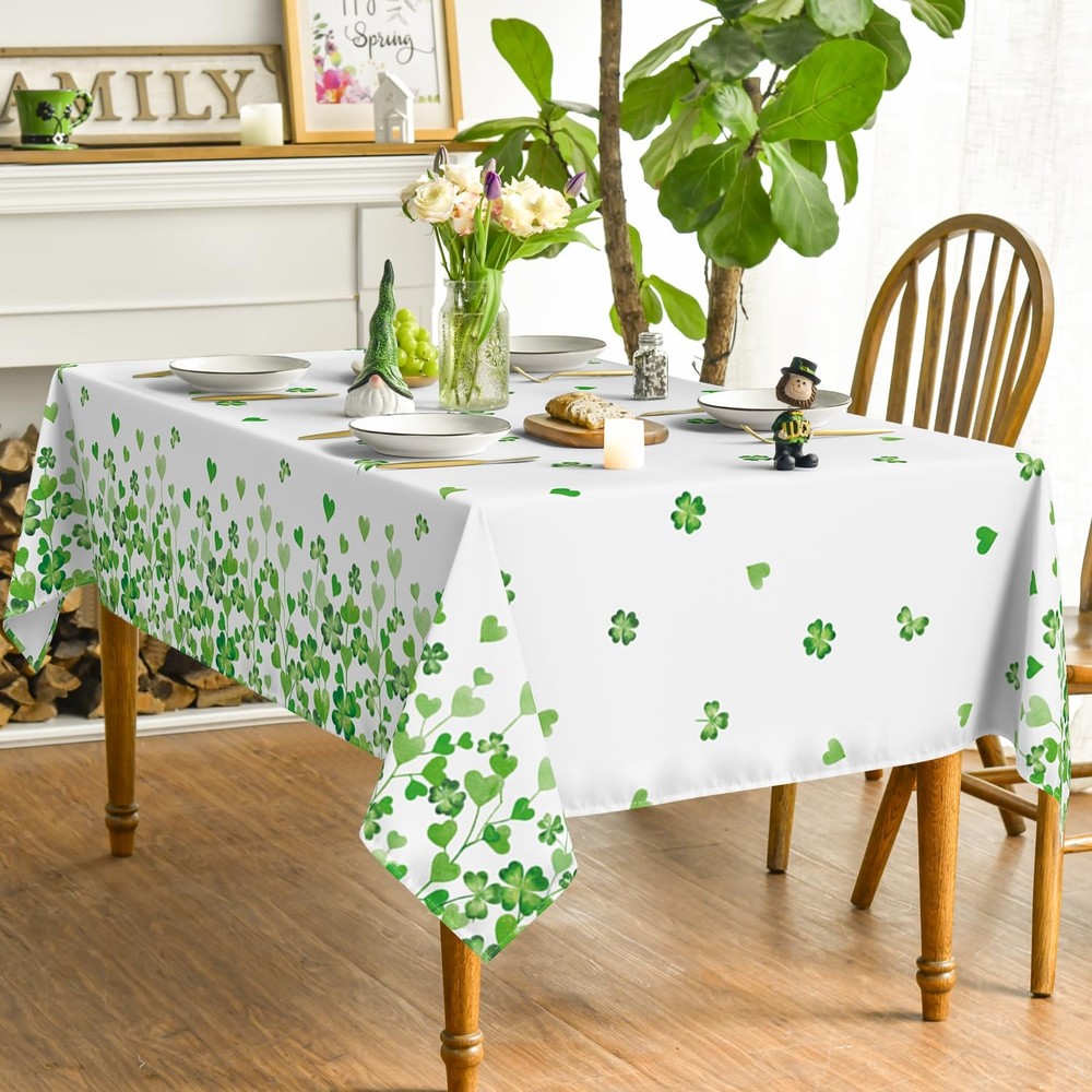 St. Patrick's Day Tablecloth 60×84 Inch Rectangular, Irish Little Shamrock White