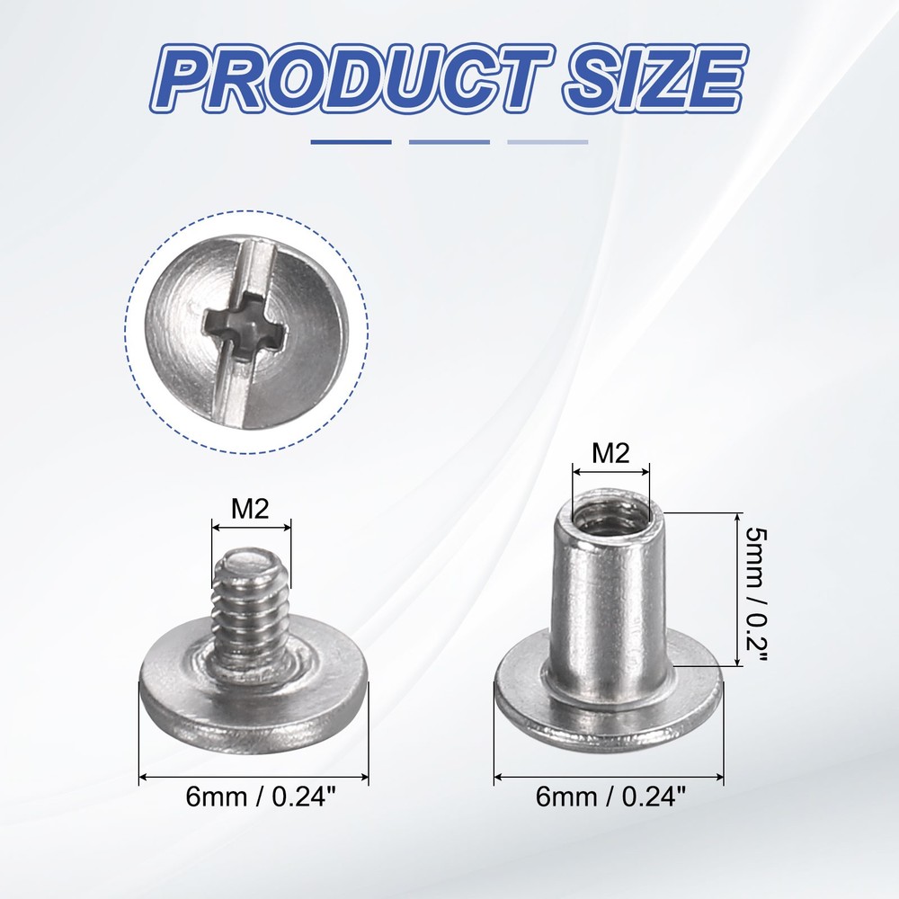 40set Phillips Chicago Screw M2x5mm Binding Post Screw, Silver