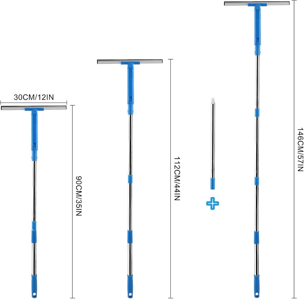 Professional Window Cleaning Kit 57'' Long Handle Silicone Squeegee Microfiber G