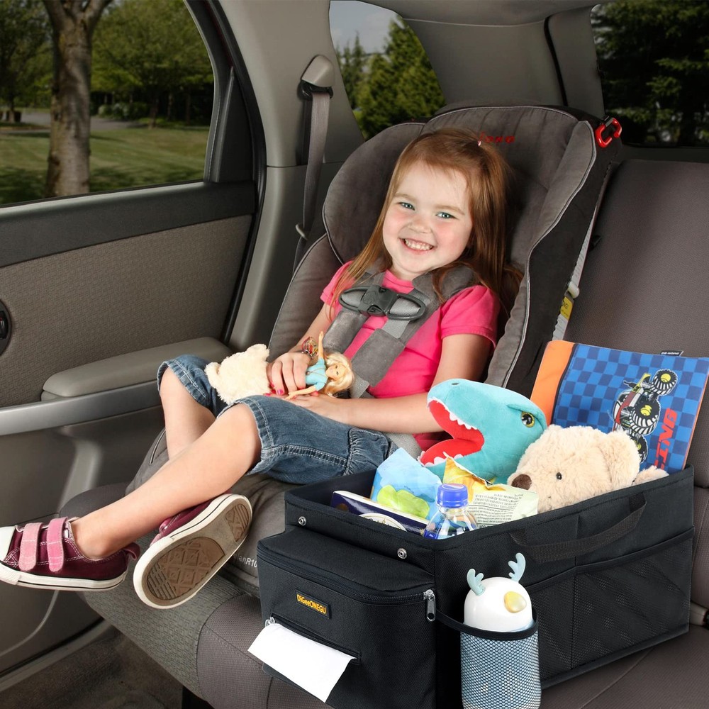 Car Seat Organizer with Lid, Cup Holder & Tissue Box for Front/Back Seats