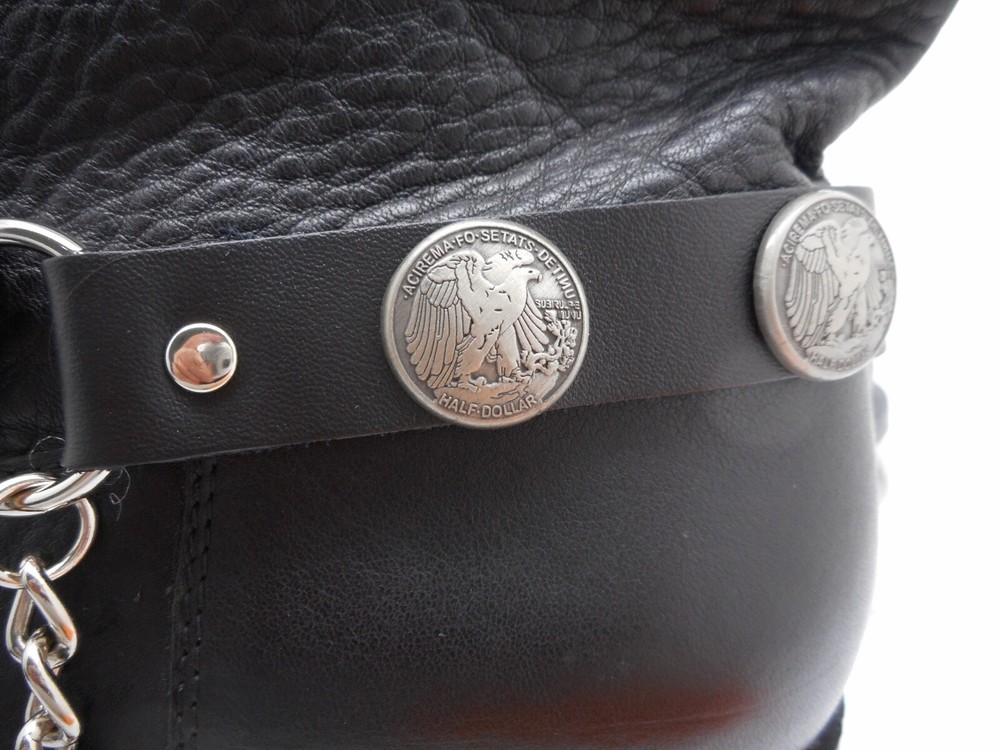 Boot Straps Genuine Leather Eagle Half Dollar Coin Chain Motorcycle Biker Pair