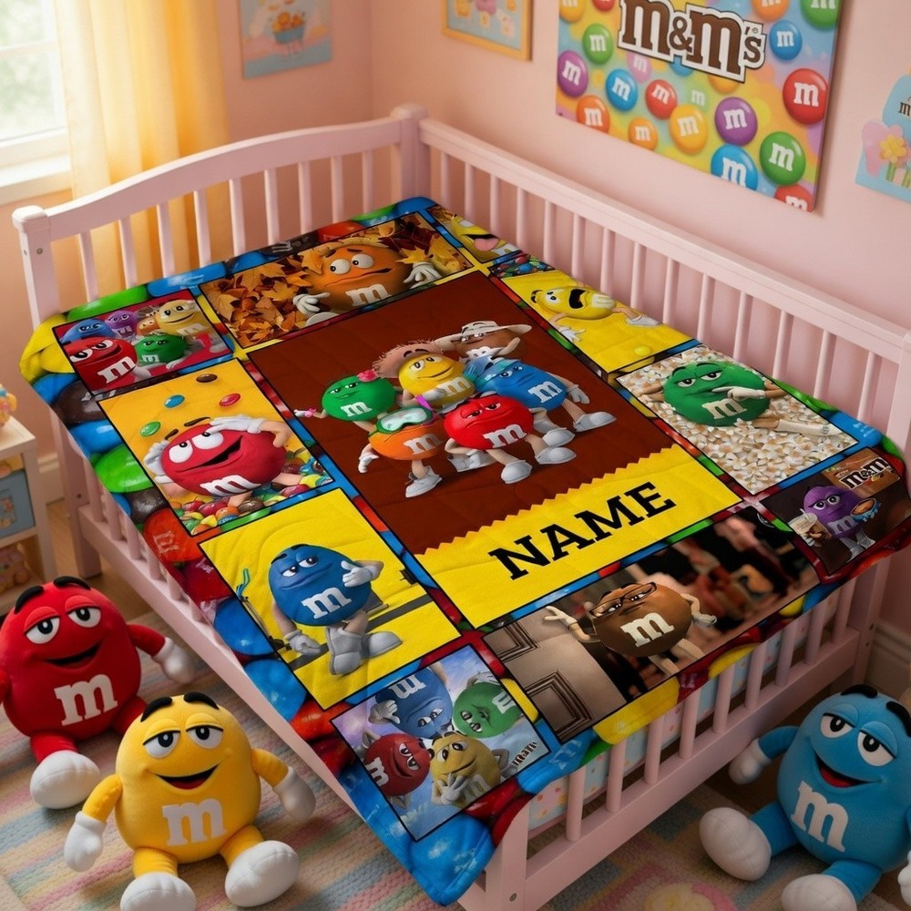 Personalized Colorful Candy Style Flannel Blanket Custom Name Fun Gift Throw