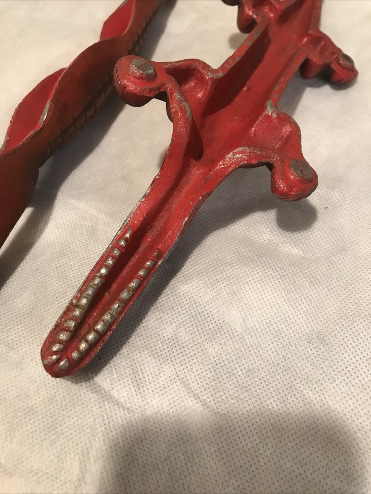 Vintage Red Alligator Cast Iron Nutcracker 13”