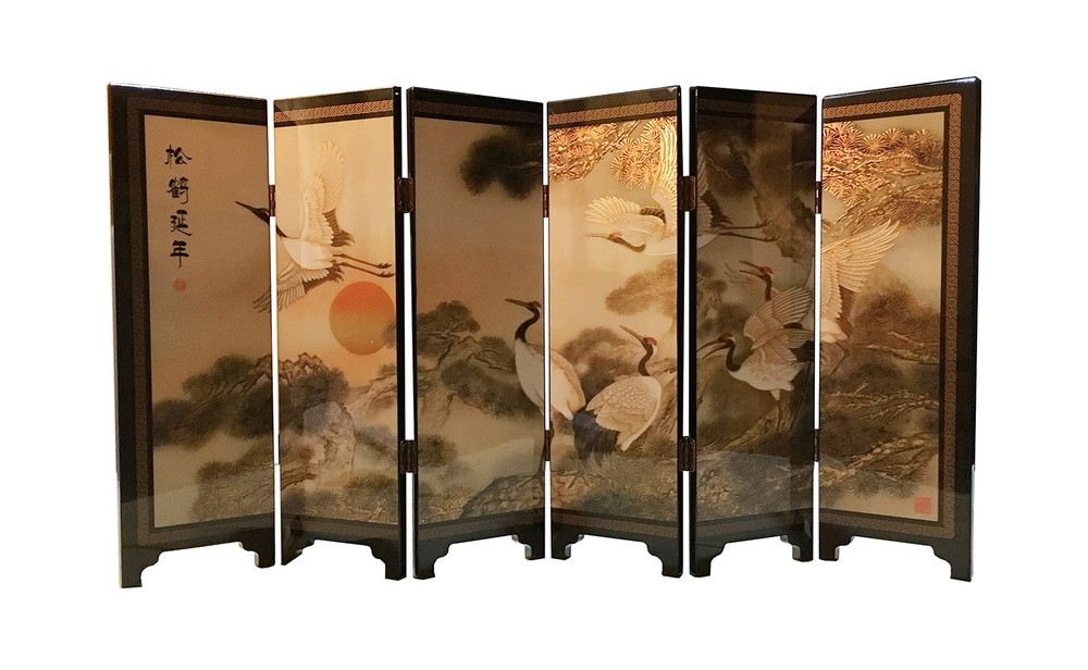 Decorations for The Home, 6 Panel Divider, Mini Folding Screen, Chinese Lacquerw