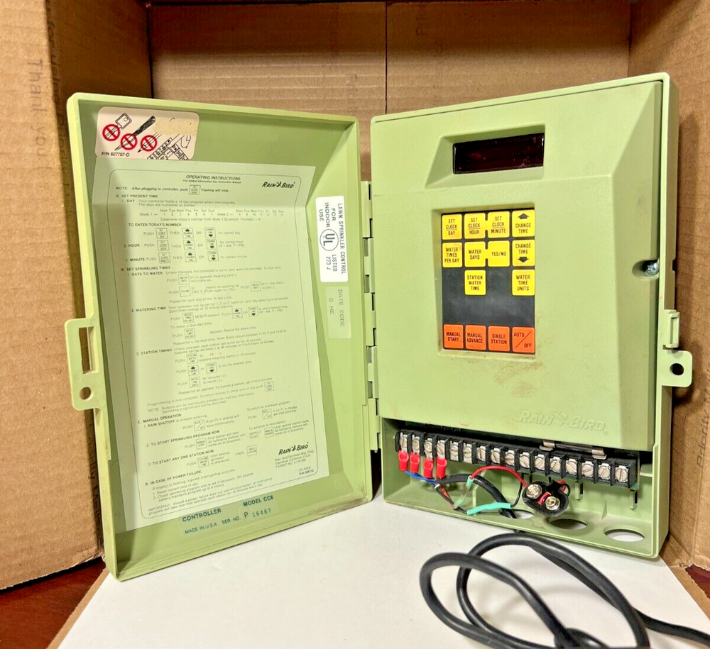 Rainbird Rain Clock Model CC-6 6-Station Sprinkler Irrigation Timer Controller
