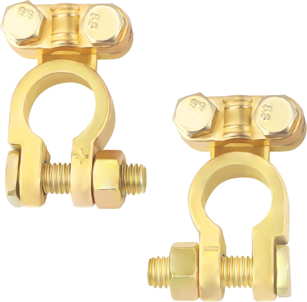 2PCS Positive & Negative Battery Terminal Connectors,Brass Battery Cable Ends...