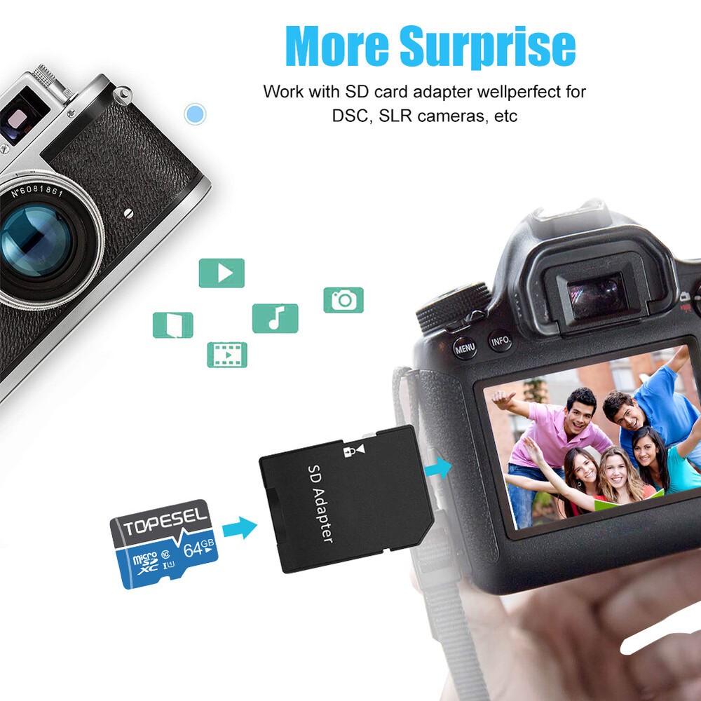 5/10Pack 64GB Micro SD Card SDXC SDHC Class10 Memory Cards Adapter for Camera