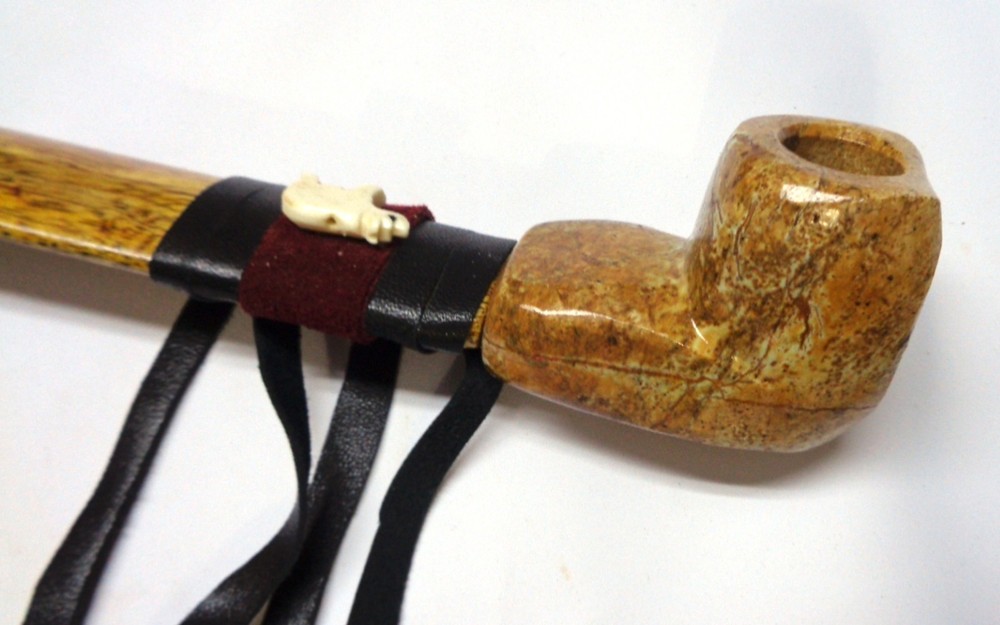 16" Marbled Soapstone Peace Pipe, Apache Bear Spirit Pipe