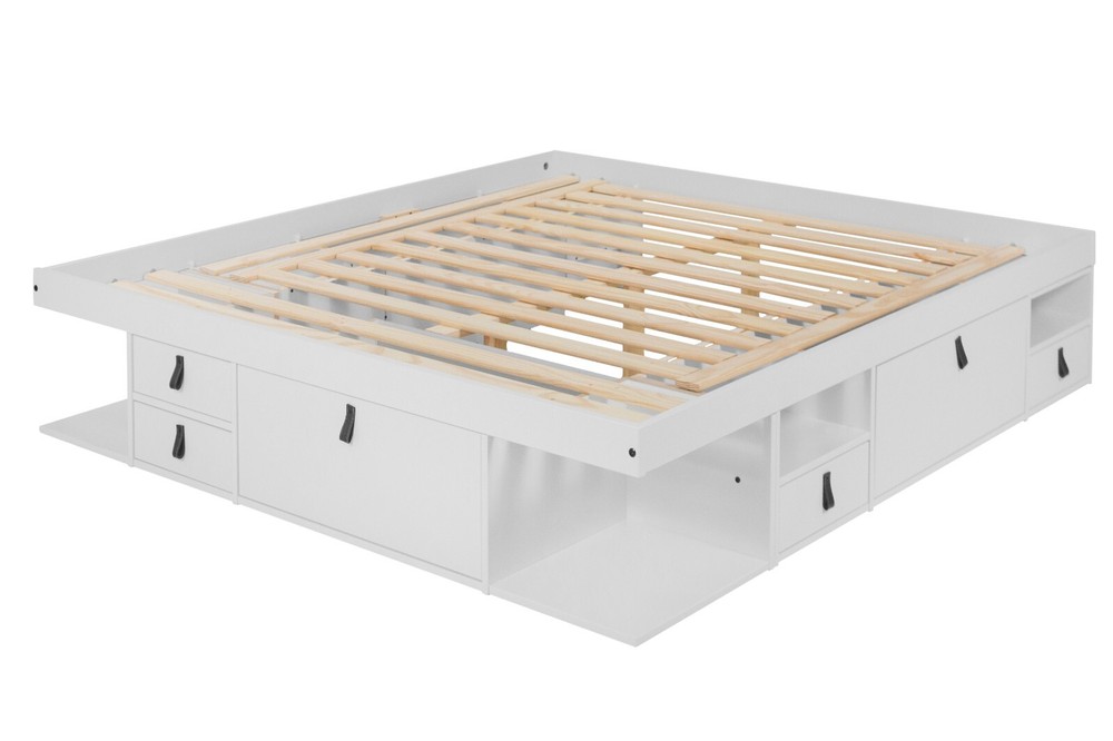 Memomad Bali Bed - King Size Storage Platform Bed Frame with Drawers (White)