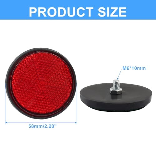 4 Pcs Round Reflectors 58mm/2.28 Inch Plastic Universal Round Reflective Red