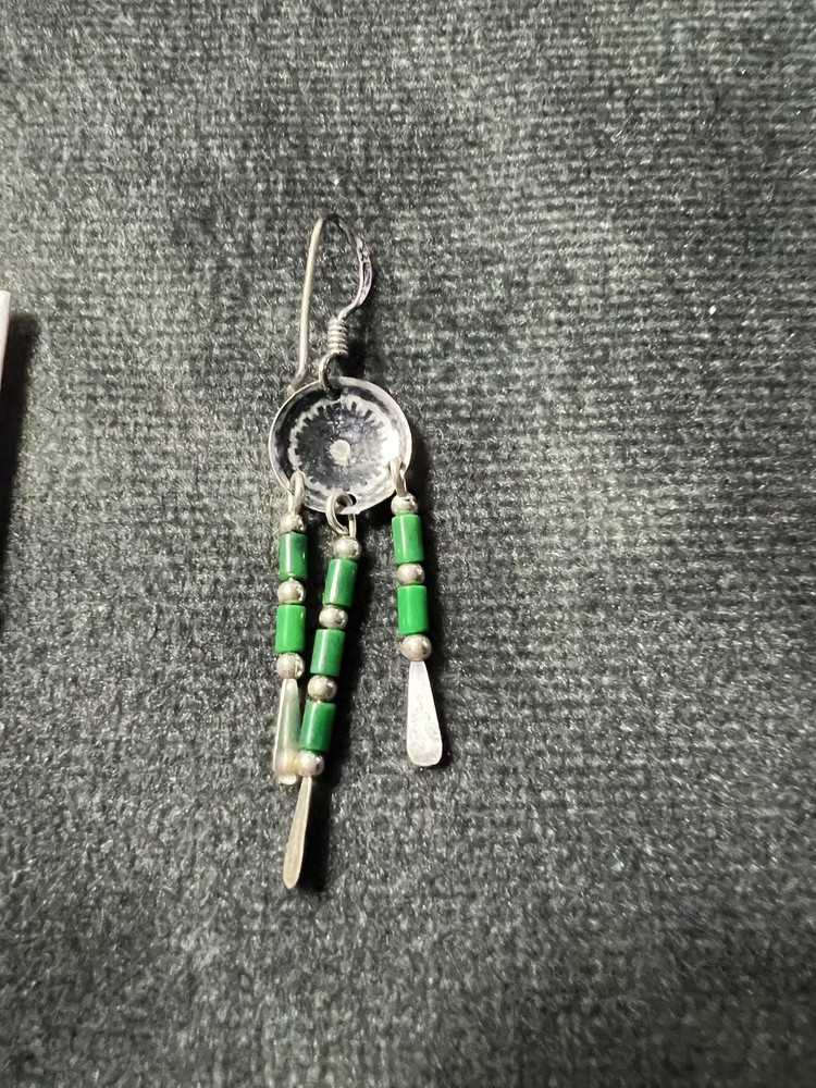 The Silver Bird Sterling Silver Concho Malachite Dangle Earrings USA