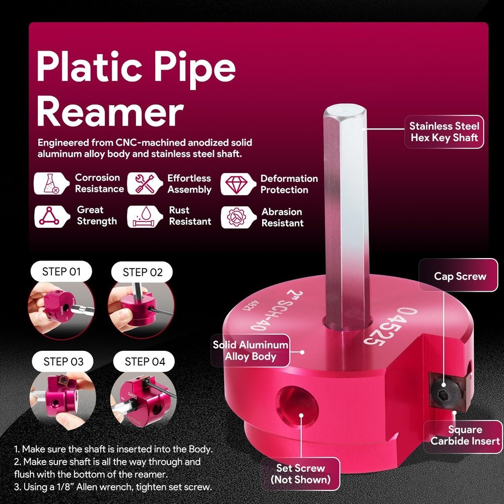 PPR200 04525 Plastic Pipe Fitting Reamer, Pipe Cleaning Reamer 2" Sch.