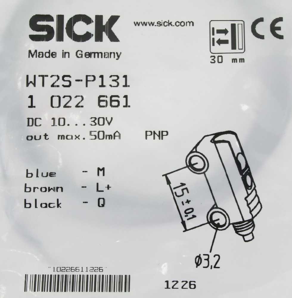 12058 SICK DIFFUSE PHOTOELECTRIC SENSOR (NEW) WT2S-P131
