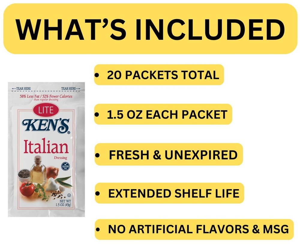 20 Count | Salad Dressing Packets | Individual Single Serve Salad Dressing