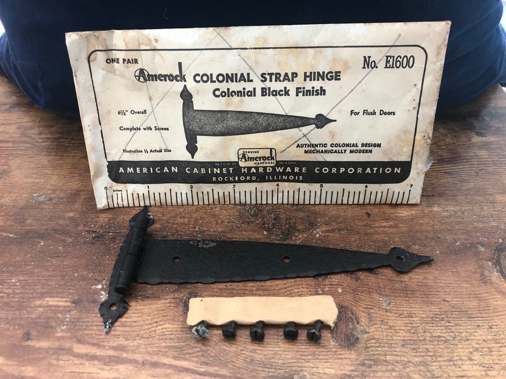 Vintage AMEROCK Colonial Strap Hinge Black Finish Flush Doors E1600 nos UNUSED