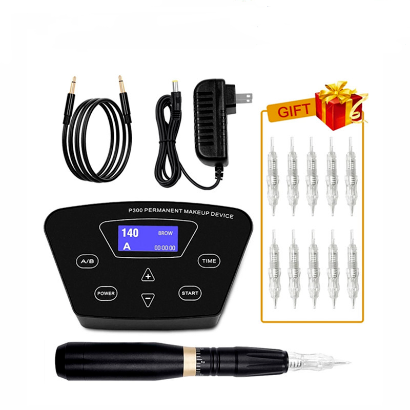 Permanent Makeup Machine Eyebrow Microblading Pen Kit Power Supply Needles Cord