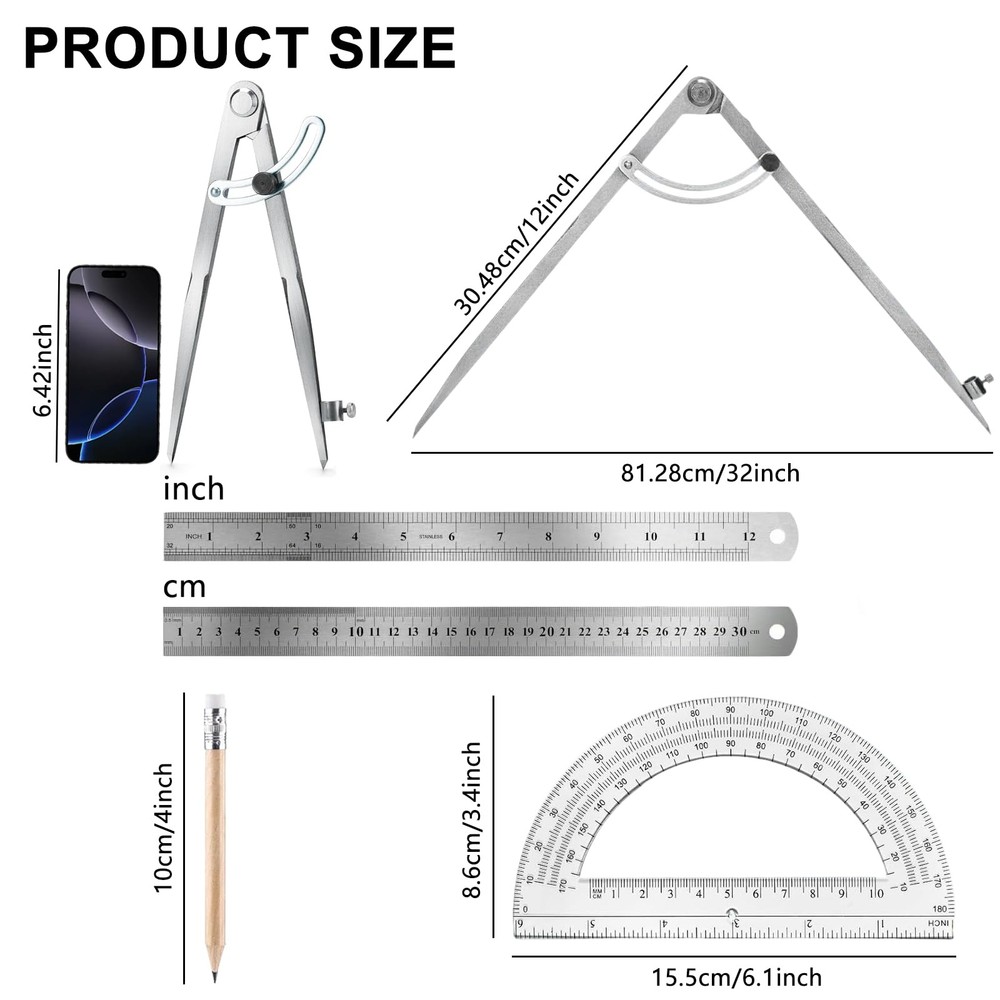 MVRPOWER Compass Geometry Tool, Drawing Compass, 12 inches+2 Pencils