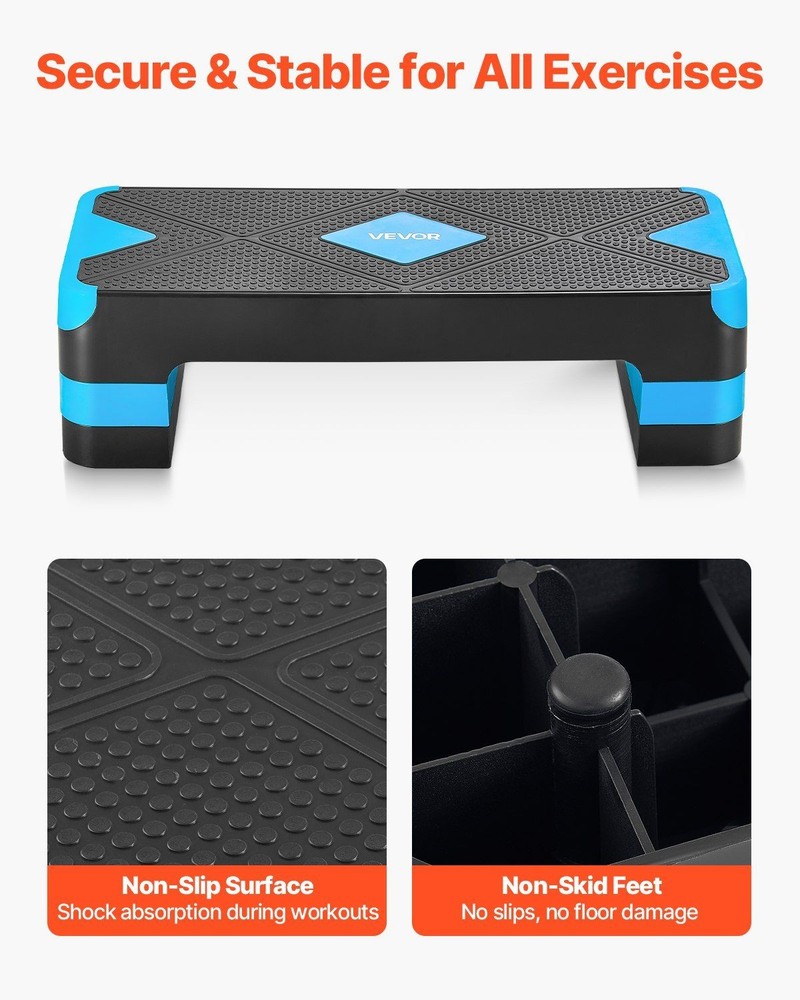 High-Impact Step Platform 28in Reinforced Base Adjustable Heights Blue