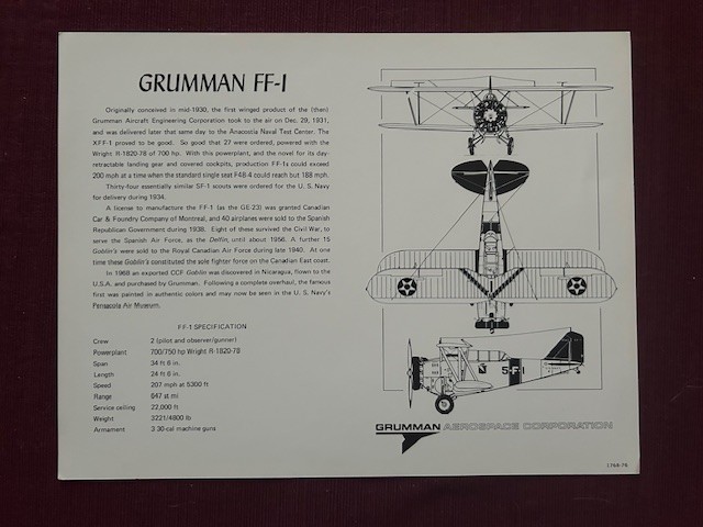 Grumman FF-1 Photo Spec sheet