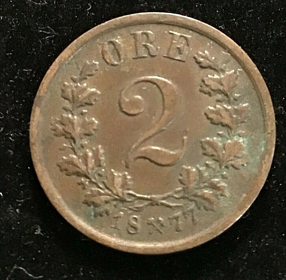 1877 Norway 2 Ore Coin - Bronze