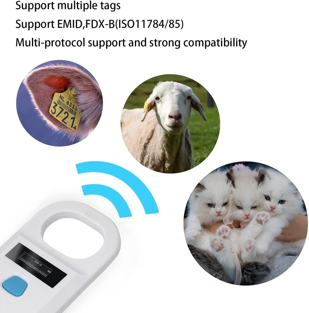 Handheld Digital Pet ID Chip Scanner Rechargeable Animal Microchip RFID Reader