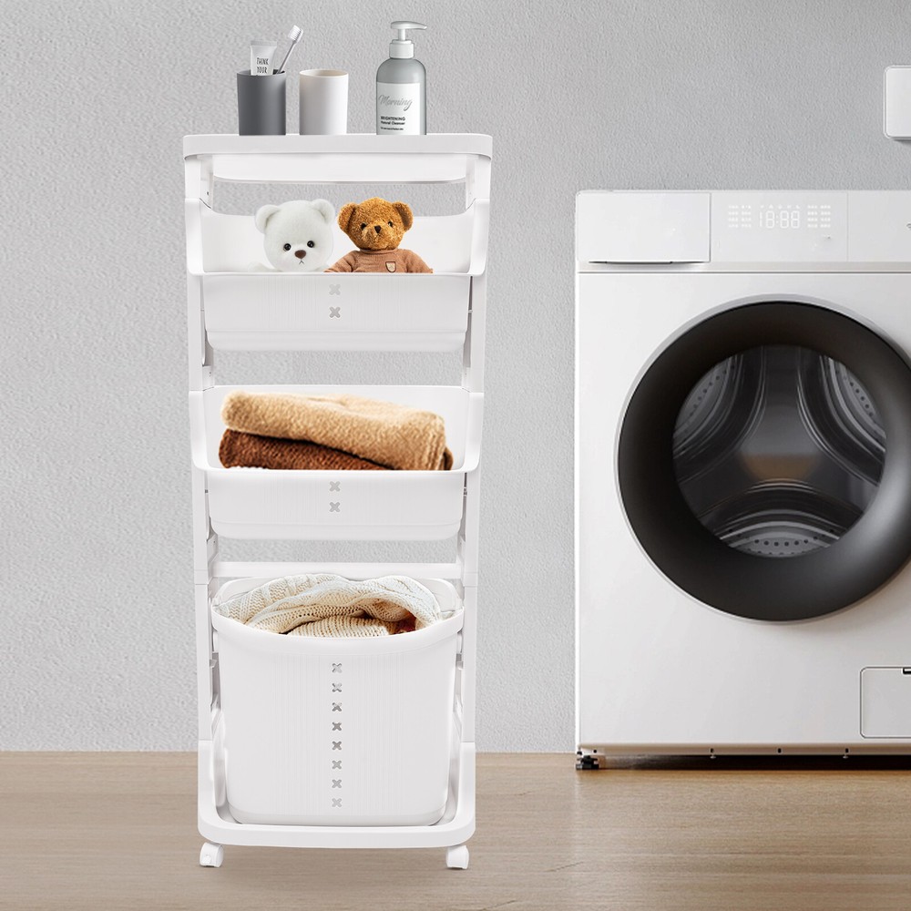4-Tier Rolling Laundry Storage Cart with Removable Basket & Wheels
