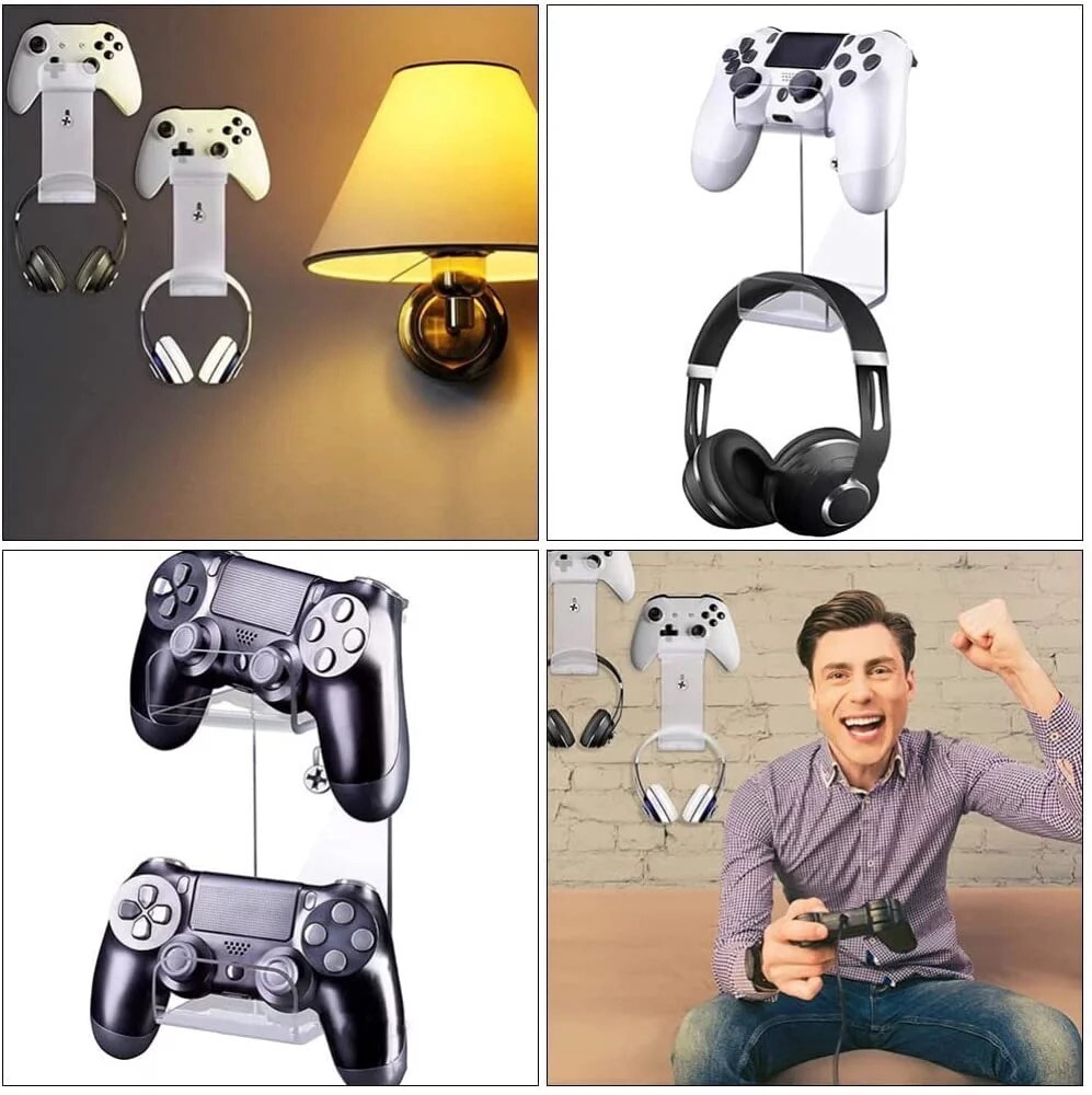 Wall Mount for Gaming Headset & Controller | Clear Acrylic Display Rack | Space