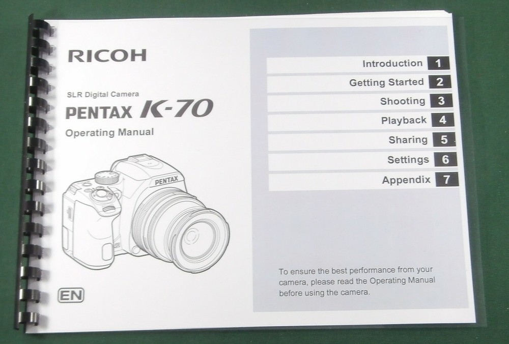 Pentax K-70 Operating Manual: 156 Pages & Protective Covers!
