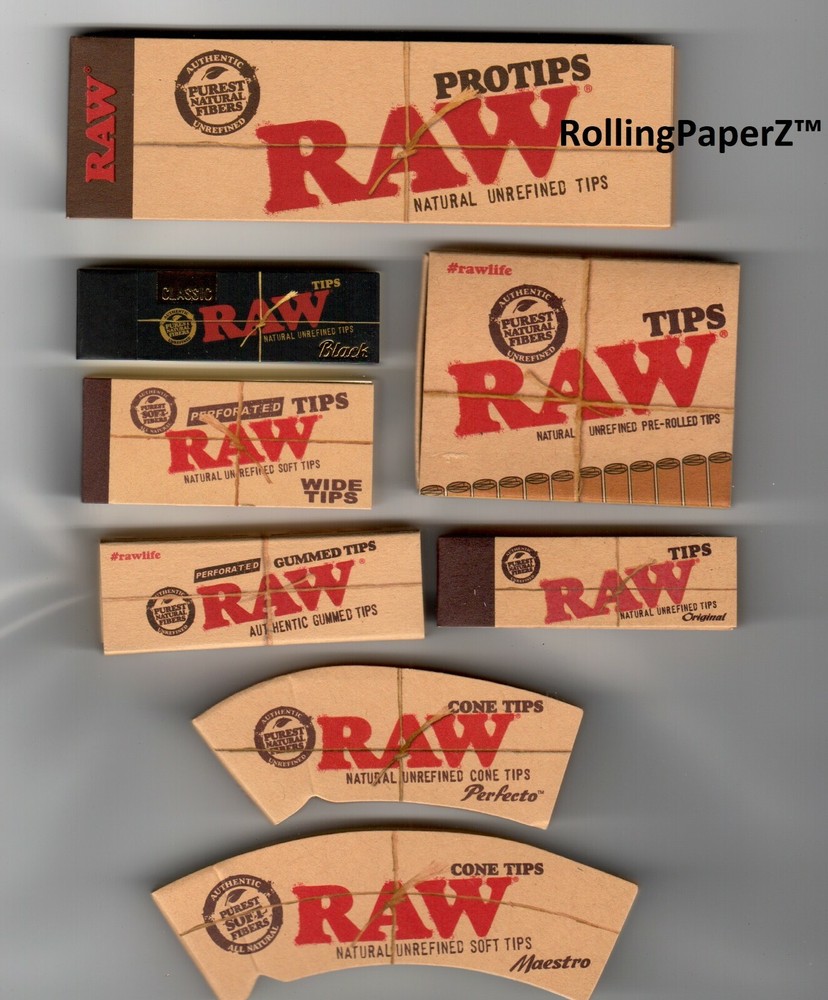 8 Packs RAW Rolling Paper TIPS Collection Bundle 8 styles ASSORTED - 289 TOTAL