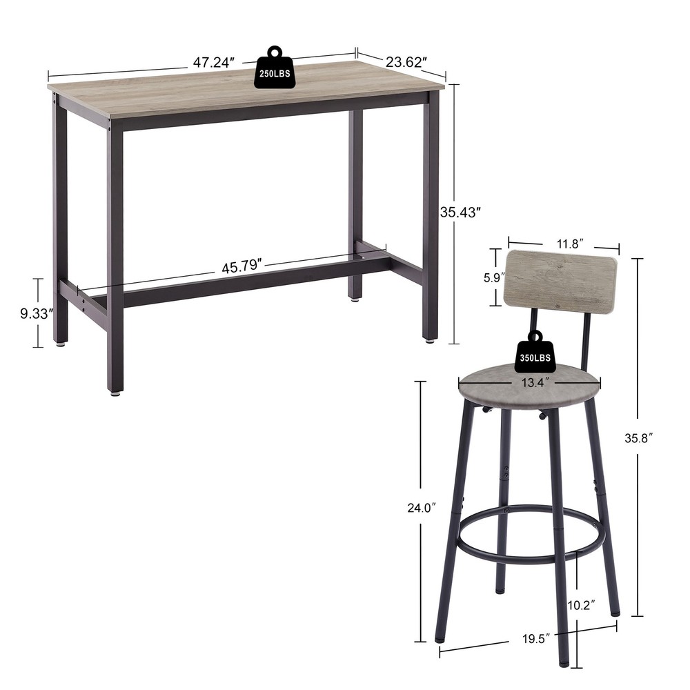 Bar Table Set with 4 Bar Stools PU Soft Seat with Backrest