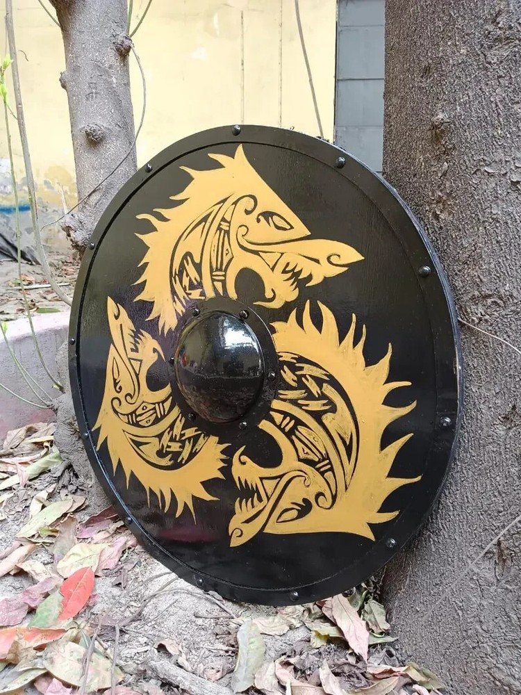 Handmade Viking Shield Wolf Authentic Battle Worn Valhalla Viking Shield