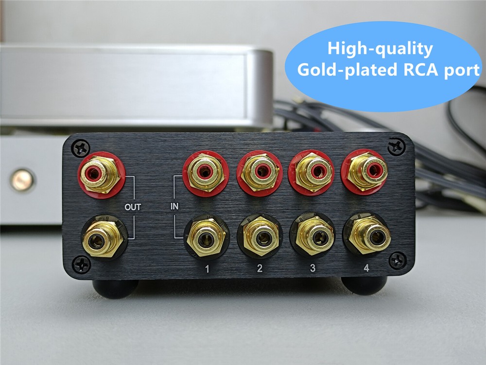 4 way stereo RCA audio switch input signal source switcher selector splitter box