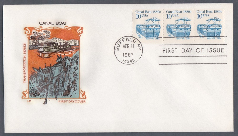 USA 1987 2 FIRST DAY COVERS 1880's CANAL BOAT + 2 CACHETS