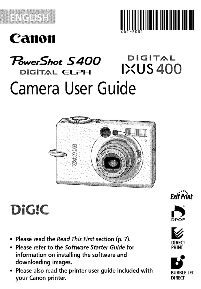 Canon POWERSHOT S400 DIGITAL Camera User Owner Instruction Manual