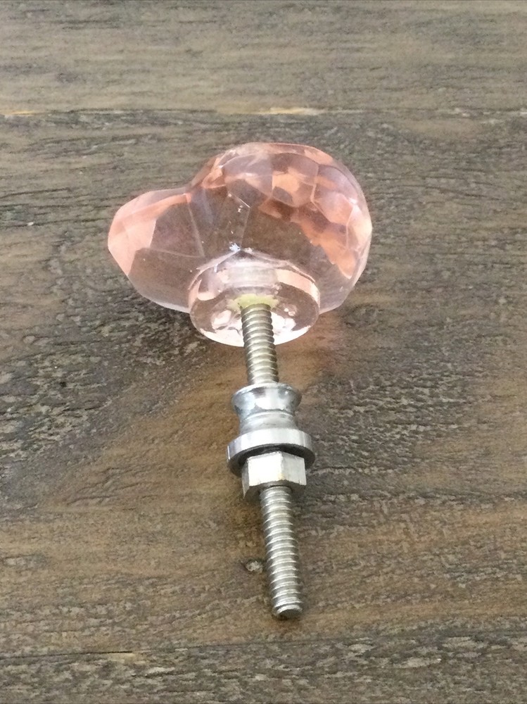2 Shabby Chic Heart Glass Pink Cabinet Drawer Knobs Pulls