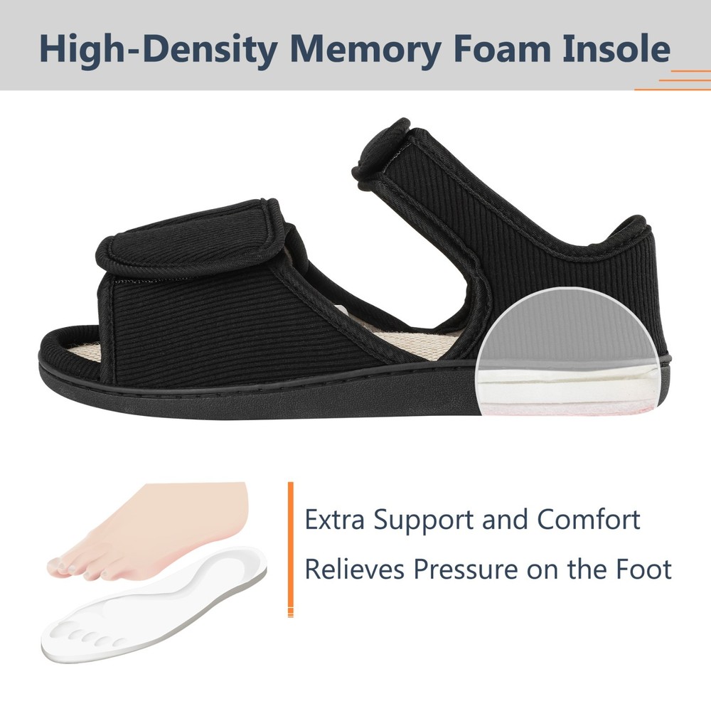 Men's Breathable Diabetic Sandals, Wide Width Adjustable Hook & Loop Open Toe