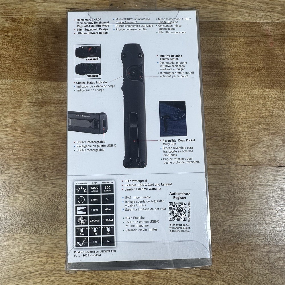 Streamlight "Wedge" USB-C Rechargeable Pocket Flashlight 1000 Lumens Two Modes