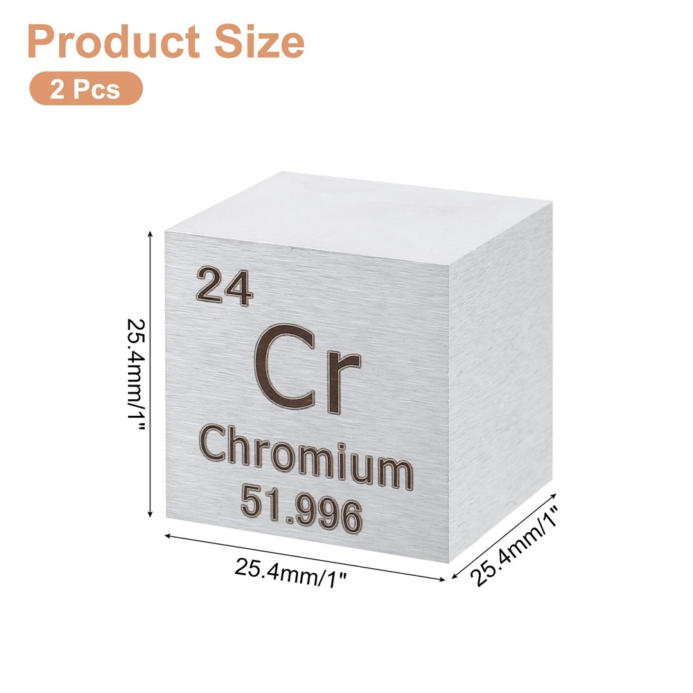 2Pcs Chromium Cube, 1" High Density Metal Element Cube for Education, Silver